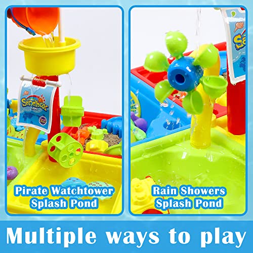 Hikoshi 3-In-1 Water Table Set With Sand Windmill Fishing Game, Water Play Activity Table With Pirate Watchtower Rain Showers Splash Pond, Sand And Water Table For Boys And Girls Age 3-5 #TOP3