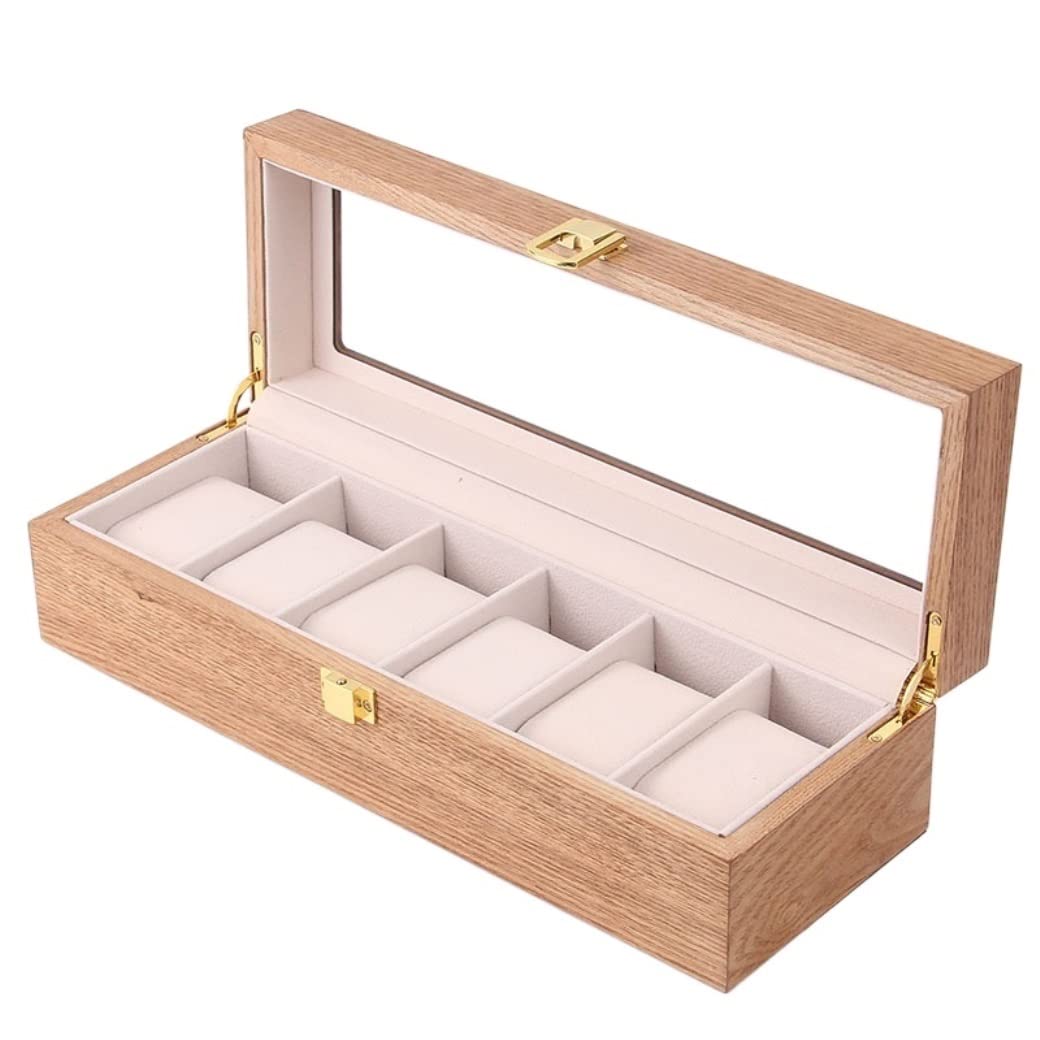 ANVLOJRIH KYUSAR Watch Box Wooden Watch Box Case Organizer Watch Holder For Watches Men Jewelry Organizer Box 6 Slots Wood Box With Clear Glass Watch Case Watch Holder (Blue : C)