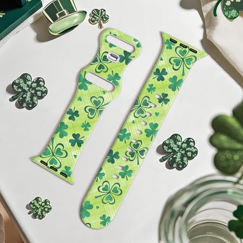 Image of wipalor St Patricks Day Clover Band for Apple Watch Bands for Women 46mm 45mm 44mm 42mm 49mm, Cute Holiday Lucky Shamrocks iWatch Bands Silicone Sport iPhone Watch Series 11 10 9 SE 8 7 6 5 4 3 Ultra