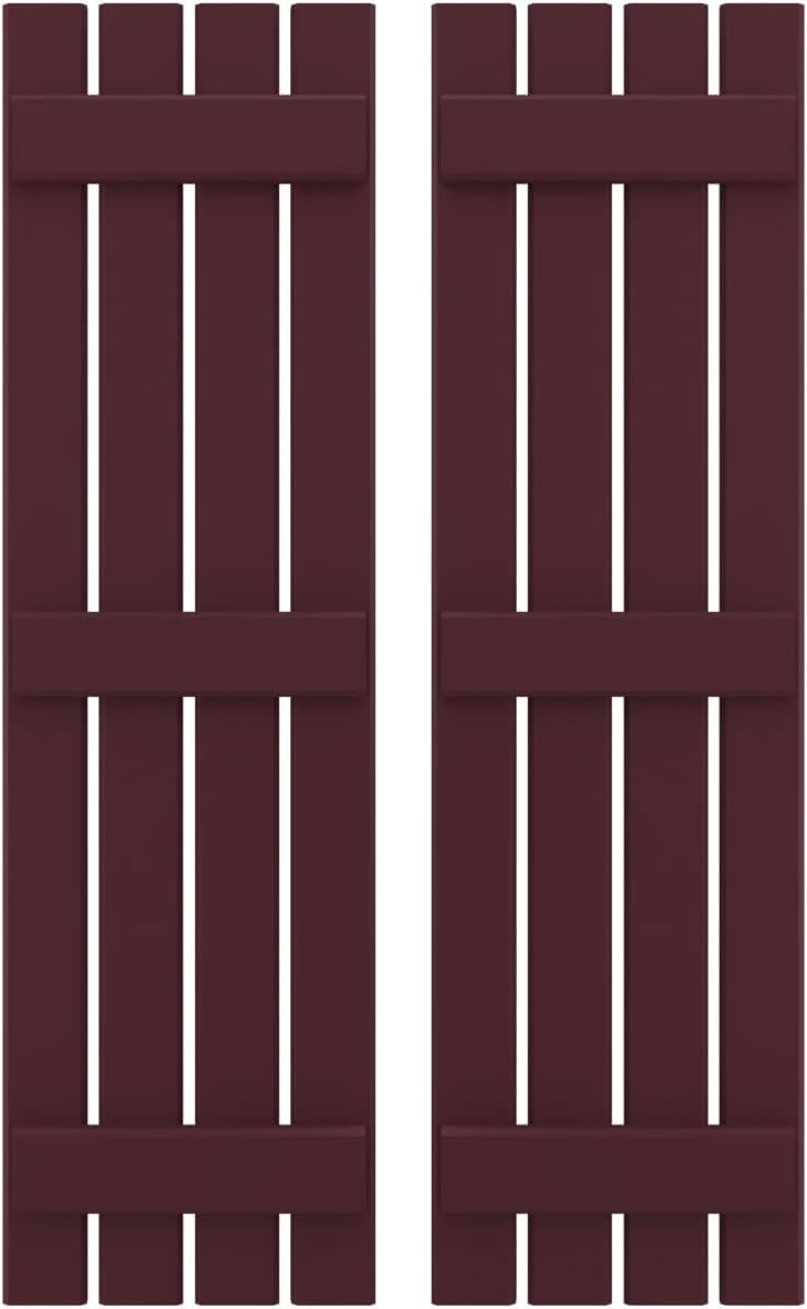 Ekena Millwork ARW401SB415X68WRH Americraft Four 3 Exterior Real Wood Spaced Board-n-Batten Shutters (Per Pair), Wine Red