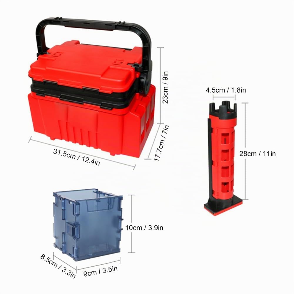 cassetta degli attrezzi portatile da pesca, scatola da pesca da viaggio, scatola con portabottiglie e supporti per canna da pesca