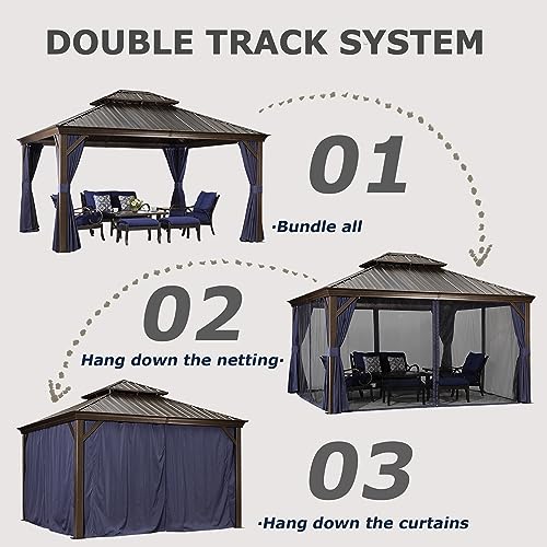 Purple Leaf 10' X 12' Hardtop Gazebo Canopy With Netting And Curtains For Outdoor Deck Backyard Heavy Duty Sunshade Outside Metal Patio Permanent Pavilion #TOP6
