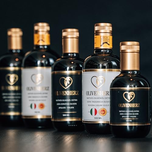 Olivenherz® | Italienisches Olivenöl | Natives Olivenöl Extra | Premium Qualität | Geschenkset & Probierset | 100% Sortenrein aus Coratina & Taggiasca Oliven | 2 x 250 ml Glasflaschen
