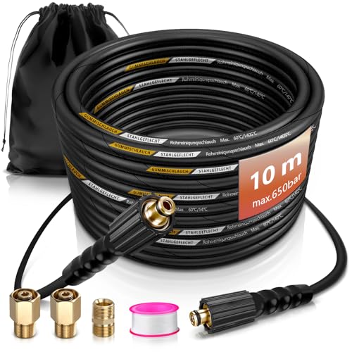 10m Hochdruckschlauch 400Bar [4-Schichten innen mit 2-Stahlgeflecht] Kompatibel mit Kärcher Easy!Lock HD HDS TR22 Kränzle | M22 x 14mm Hochdruckreiniger Schlauch Ersatzschlauch Verlängerungsschlauch