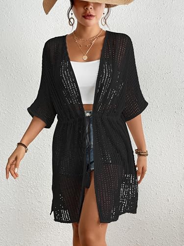 Bsubseach Crochet Kimonos for Women Mesh Sexy Bathing Suit Cover Ups Open Front Beach Summer Outwear4