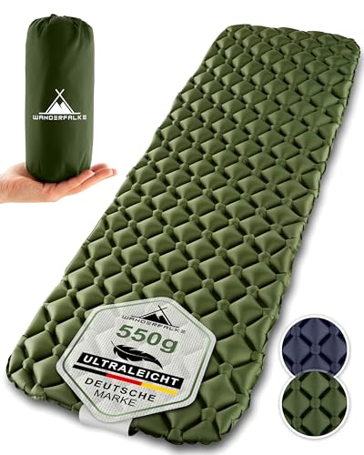 WANDERFALKE® 550g Ultraleichte Aufblasbare Isomatte - (XL-Breite 66cm) - Camping Matratze mit Kleines Packmaß für Outdoor, Camping, Wandern & Bikepacking WANDERFALKE® 550g Ultraleichte Aufblasbare Isomatte - (XL-Breite 66cm) - Camping Matratze mit Kleines Packmaß für Outdoor, Camping, Wandern & Bikepacking