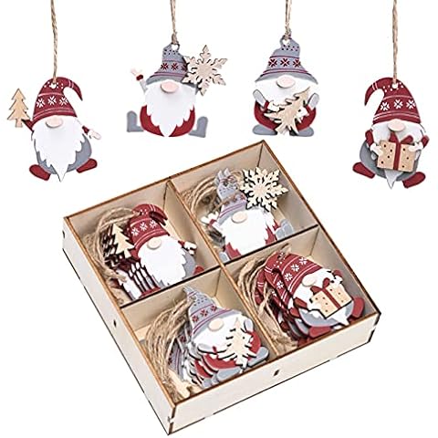 Valery Madelyn 24pcs Nordic Hut Red and Grey Christmas Tree Decorations, Wooden Christmas Hanging Pendants, Xmas Tree Ornaments with Funny Gnome Patterns for Gift Tag, 2.4inch/6.2cm Cover
