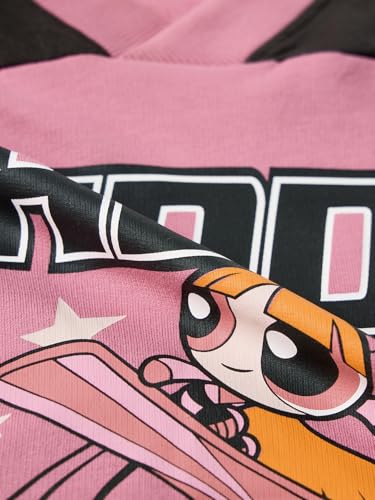 Image of The Souled Store Powerpuff Girls: Baddie Women and Girls Short Sleeves V-Neck Pink Graphic Printed Cotton Lightweight Casual Streetwear Oversized Cropped T-Shirt