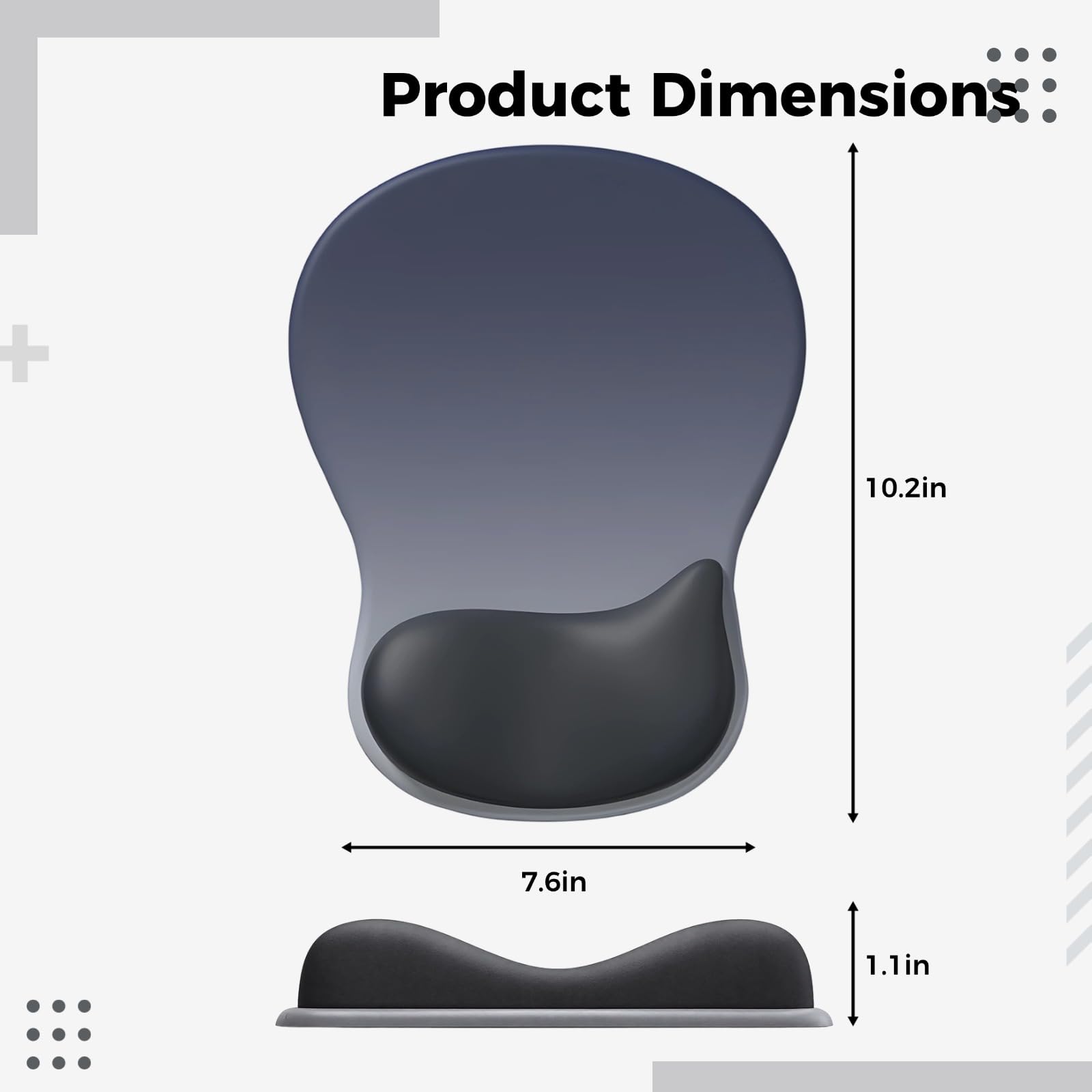 2er Pack Mauspad mit Handballenauflage, ergonomische weiche Gel-Unterstützung, rutschfeste Basis, verdickte Handgelenkstütze für Homeoffice und Gaming-Schreibtisch, Blau-Schwarz-Verlauf