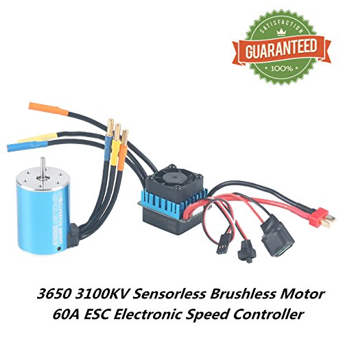 Crazepony-UK 3650 3100KV Sensorless Brushless Motor and 60A ESC Electronic Speed Controller 3.175mm Shaft Splashproof for 1/10 1:10 RC Racing Car Off-Road Truck Vehicle by