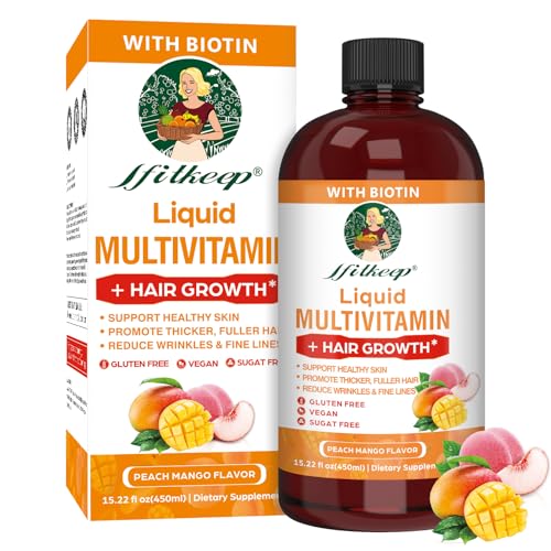 Liquid Multivitamin for Hair Growth | Biotin 10000mcg | Hair & Skin Support Supplement | Clinically Tested for Thicker Hair & Skin Elasticity | Suitable for Women & Men, Ages 18+ | 15.22 Fl Oz (1)