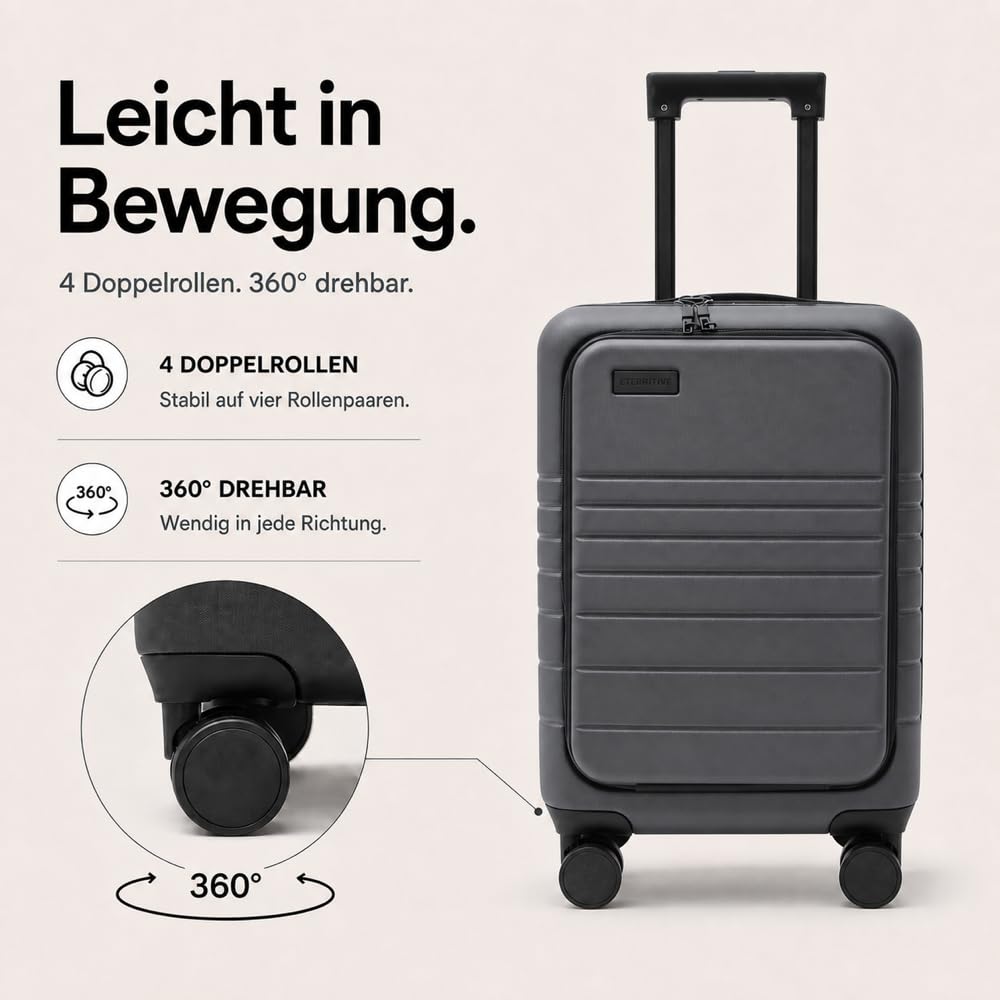 Kofferset 3-teilig Grau 195L – Eternitive E2 Plus | Laptoptasche 38L + Mittel 60L + XL 97L | TSA-Schloss