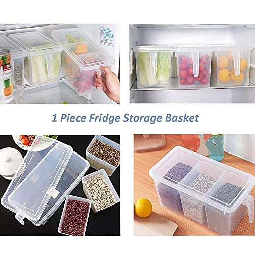 Image of 3 Section Plastic Food Storage Container Fridge Storage Pack of 1 Refrigerator Organizer Container Fridge Storage Jar, Grocery Organizers For Vegetables,Clear with Lid (2 Liter)