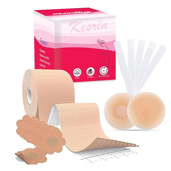 kesrin Premium Breast Shaper & Lifter Boob Tape with 10 Nipple Pasties Push-Up & Lifting Breast Tape | Double-Sided Sticky Body Tape | Invisible Support for All Outfit Styles Brown-picture-25