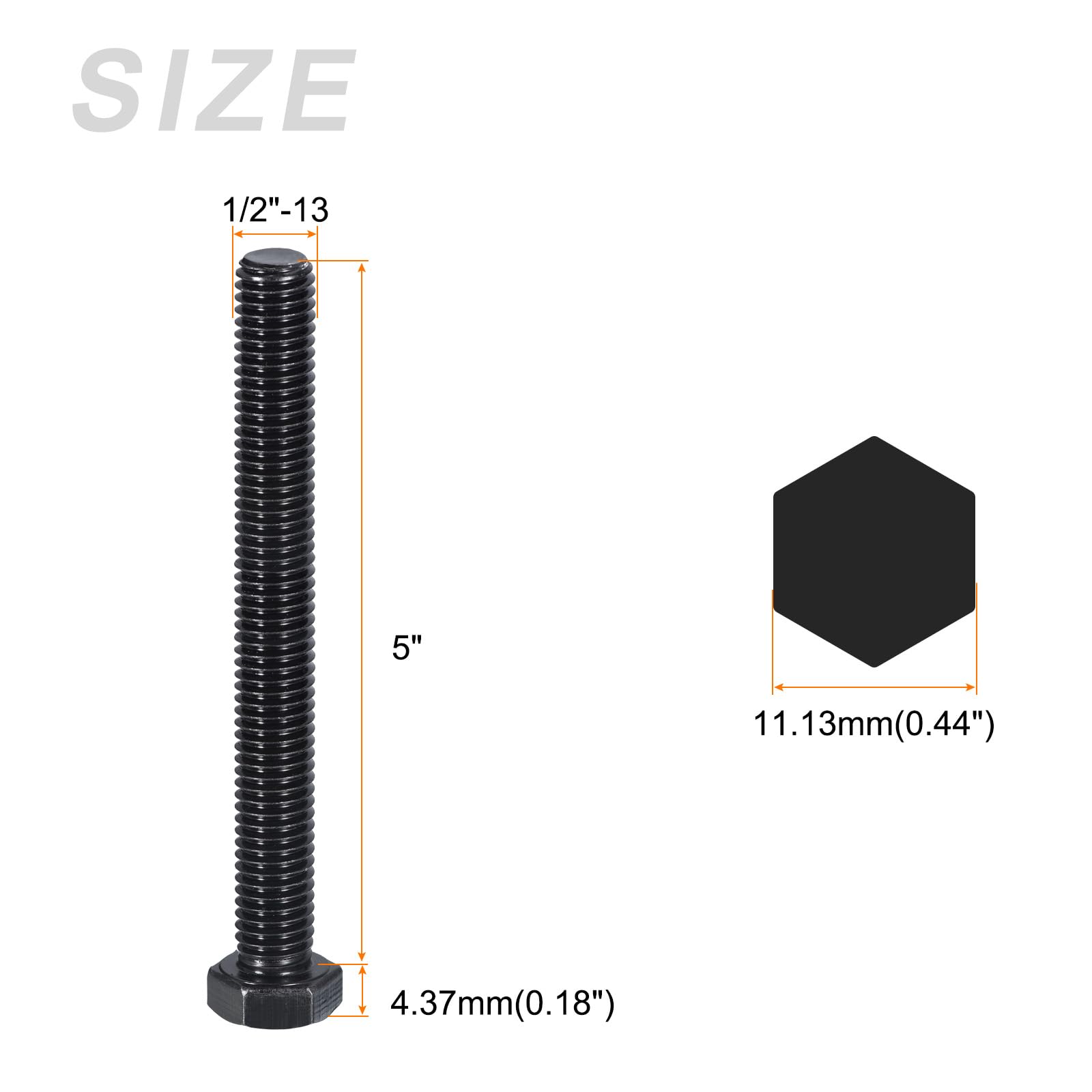 METALLIXITY Hex Head Bolts (1/2-13 x 5") 20Pcs, 304 Stainless Steel 18-8, Fully Threaded, External Hex Drive - Image 2