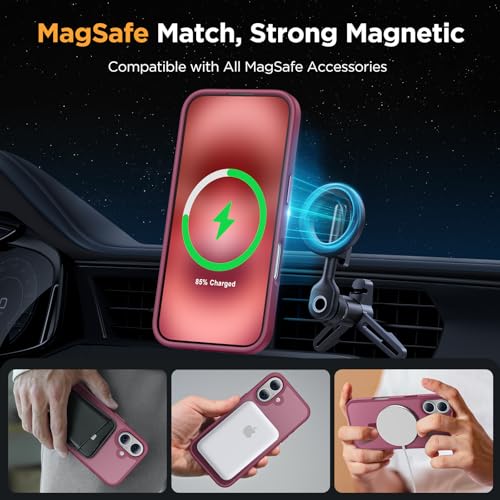 Image of Miracase Magnetic for iPhone 17 Case (Compatible with MagSafe) with Screen Protector Military-Grade Protection, Anti-Fingerprint Translucent Matte Phone Cover for iPhone 17 6.3 inch,Wine Red