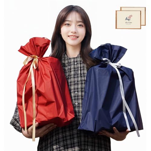 ラッピング 袋 大 プレゼント 袋 大きい 梨地 光沢 W45×H56 cm ギフト袋 【2枚セット】巾着袋 プレゼント用 贈り物 包装袋 誕生日 包む クリスマス バレンタイン 記念日 お祝い 母の日 メッセージカード付き
