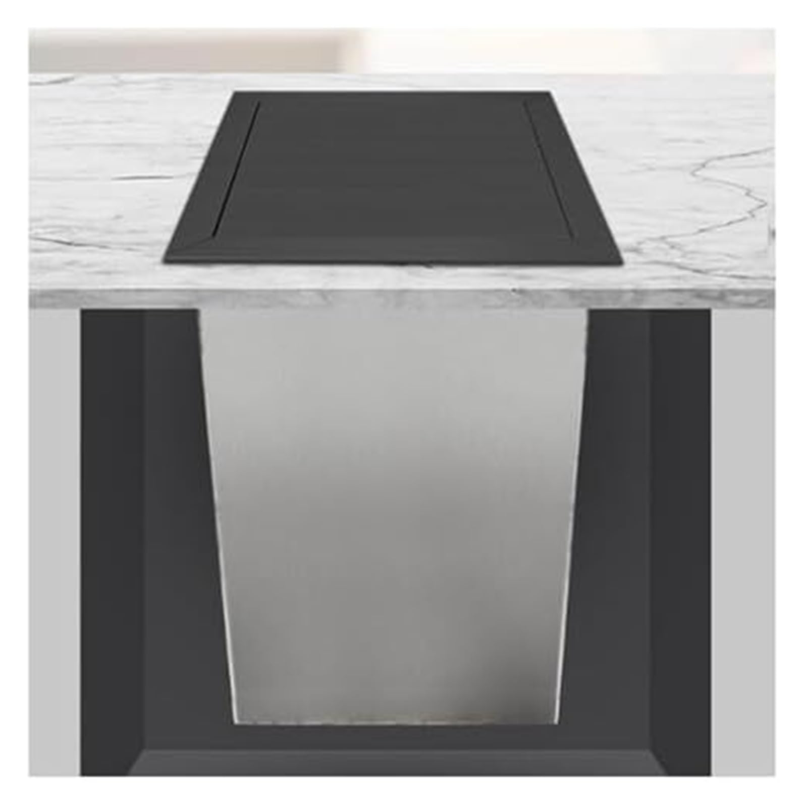 Built-in Countertop Trash Bin Lid， Trash Bin Lid Cover Waste Chute Stainless Steel Garbage(Black,Lid+bucket)