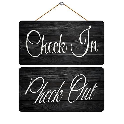Hanging Wood Sign Decorative Check In Check Out Set Of 2 Custom Wood Signs Hotel Motel Wall Decor Rustic Sign Rustic Wooden Sign Decor, Housewarming Gifts, 12X6 Inch