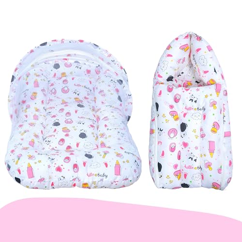 Image of Baby Bedding Set for New Born Baby Sleeping Bag, Mosquito Net Bed Suitable Upto 6 Months Babies (Panda Pink)