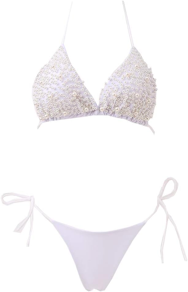 YAUASOPA Sexy Handmade Sequins 2PCS Bikini Set Tankini Sexy Bra Swimsuit Lace Top Praty Swimwear - Image 4