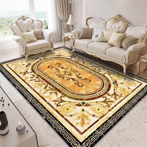 Tapis de salon rectangle jaune 180x250cm avec bordure design pour chambre - 2
