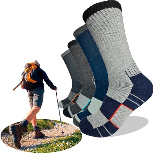Calcetines Trekking Hombre, 4 Pares Deporte Algodón, Anti-Ampolla...
