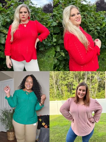 DOLNINE Plus Size Tops for Women V-Neck Puff Long Sleeve Eyelet Drawstring Shirts4