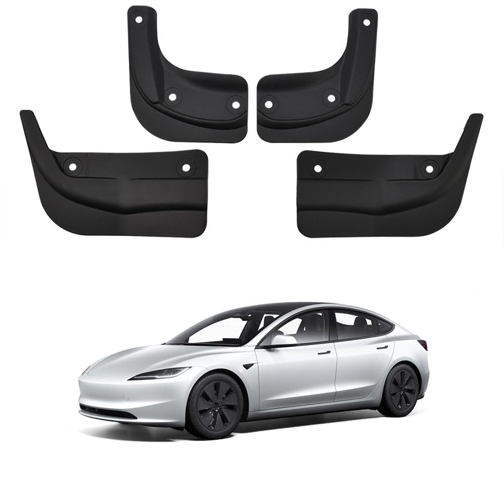 XhuangTech 4 Pcs Mud Flaps, Model 3/Y TPE Wheel Tire Mud Flaps Splash Guards, No Drilling No Tape Mudguard Flaps All Weather Protector Car Body Fender Mudguard Set (Model 3 for 2023 Oct +)
