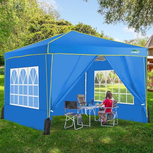 Image of COBIZI 10x10 Pop Up Canopy with 4 Removable Sidewalls, Canopy Tent for Parties Waterproof Wedding Event Tent,Instant Outdoor Gazebos with Church Window,Carry Bag,4 Stakes,Ropes & Sandbags