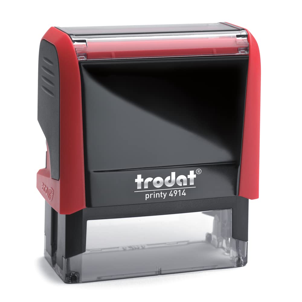 Trodat Printy 4914 Timbro Personalizzato Autoinchiostrante, max 6 Righe, Dimensione Impronta 64x26 mm, Colore Timbro Rosso, Cartuccia Inchiostro Blu, Ideale per Uffici, Aziende, Medici, Insegnanti