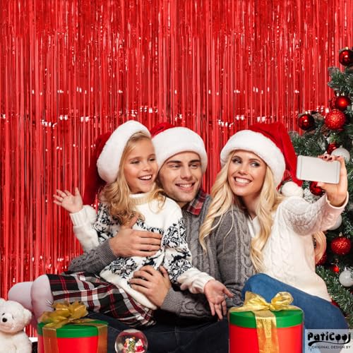 Image of Valentines Day Decorations Thicken Red Streamers, 2 Pack 3.2x8.2 FT, Red Birthday Decrorations Tinsel Backdrop Curtains, Foil Fringe Photo Backdrop for Christmas, Casino, Carnival Party Decorations