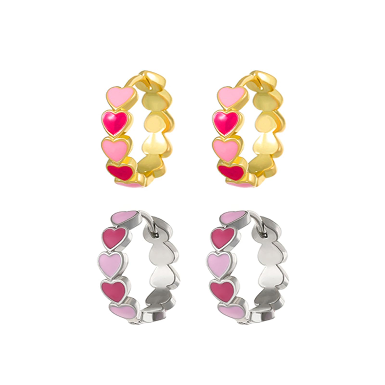 Heart Enamel Hoop Earrings Gold Silver Plated Cute Pink Red Love Hearts Small Tiny Colorful Charm Huggie Hoops Earrings for Women Minimalist Valentines Day Birthday Party Holiday Trendy Jewelry