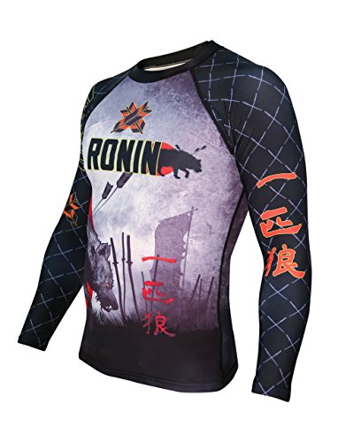 Ronin Base Layer Long Sleeve Shirt - Rash Guard Shirt for MMA, BJJ, Sports - Thermal Top - Lone Wolf Design - Durable & Comfy3