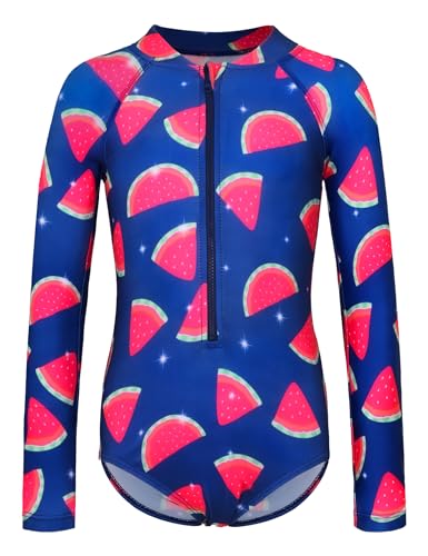 Image of Girls Long Sleeve Swimsuit Zipper Rash Guard Bathing Suit Swimwear with UPF 50+ Sun Protection for Toddler Kids