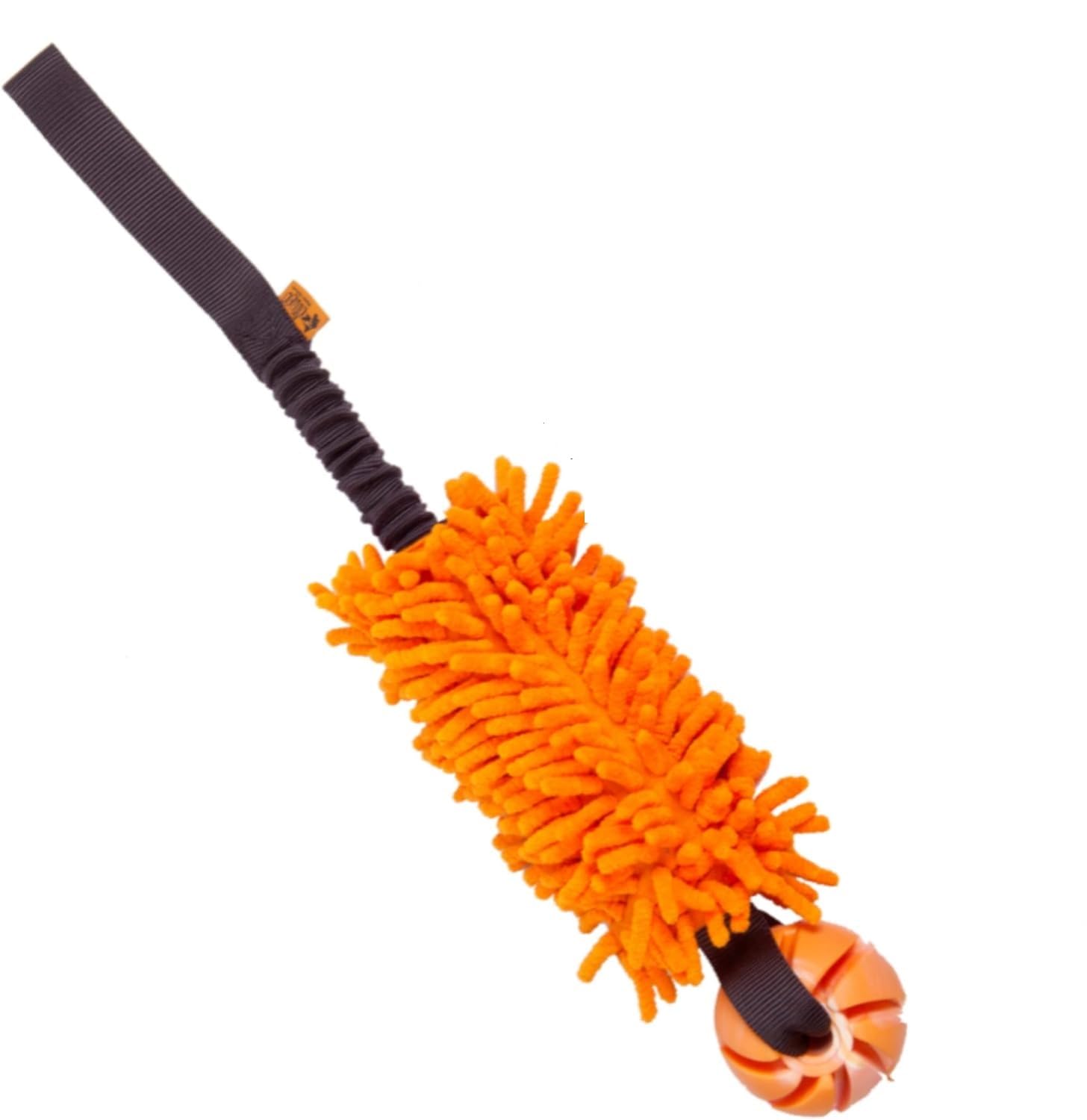 Dingo Dog Training Toy Mop Bite Tug Bungee Handle with a Ball, Orange Tug of War, mop tug