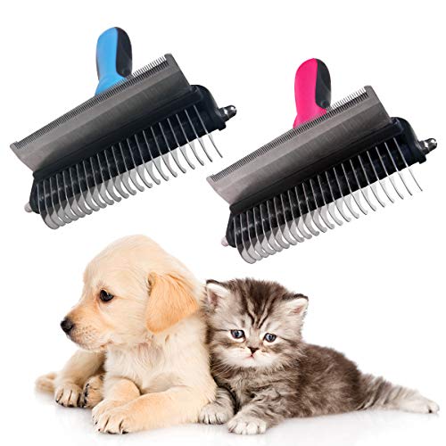 Pet Grooming Tool Brush 2 in 1 Dog Grooming Combs Deshedding Tangles Hair Gently Removes Loose Undercoat for Dogs and Cat