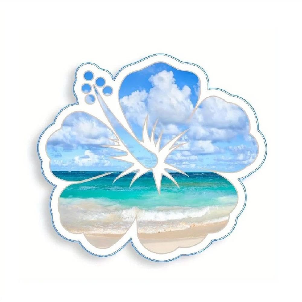 Tropical Hibiscus Beach Waterproof Vinyl Sticker Ocean Sky Floral Decal for Car Window