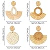 4 Pairs Rattan Earrings Big Lightweight Geometric Statement Tassel Woven Bohemian Earrings Handmade Straw Wicker Braid Hoop Drop Dangle Earrings for Women Girls