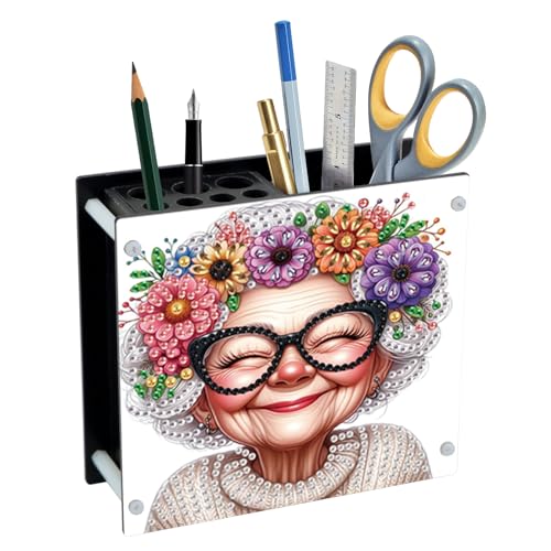 Image of DIY 5D Acrylic Diamond Painting Pen Holder - Loving Grandma Diamond Art Pen Holder Organizer, 5D DIY Desk Organizer with Beads, Pencil Organizer for Craft Desk or Gift