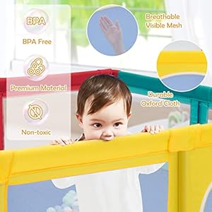 Glacer extra large baby playpen wmat safety baby play yard activity center wgates mesh walls suction cups 50 ocean balls 4 pull up rings portable indoor outdoor baby playpen colorful  urban country home decor