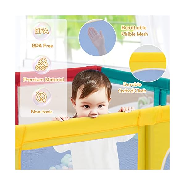 Glacer extra large baby playpen wmat safety baby play yard activity center wgates mesh walls suction cups 50 ocean balls 4 pull up rings portable indoor outdoor baby playpen colorful  urban country home decor