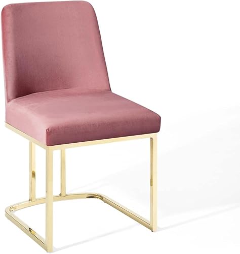 Modway Amplify Sled Base Performance Velvet - Silla auxiliar de comedor, color rosa polvoriento dorado