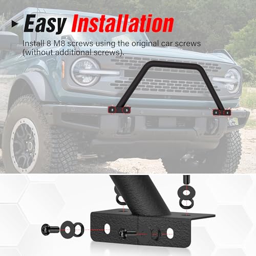 Image of Bull Bar Grille Brush Guard with Light Mount Compatible with 2021 2022 2023 2024 2025 2026 Ford Bronco (for Modular Steel Front Bumper ONLY) Rock Off-Road Front Bumper Rack Push Bar-Black