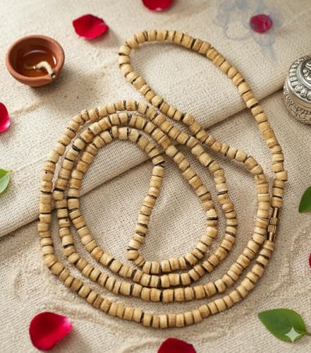 Image of Original Tulsi Kanthi Mala from Vrindavan Dham | Pure Natural Tulsi Wood Beads | ISKCON Style Single Round Spiritual Necklace for Men & Women | Hindu Pooja & Meditation Mala