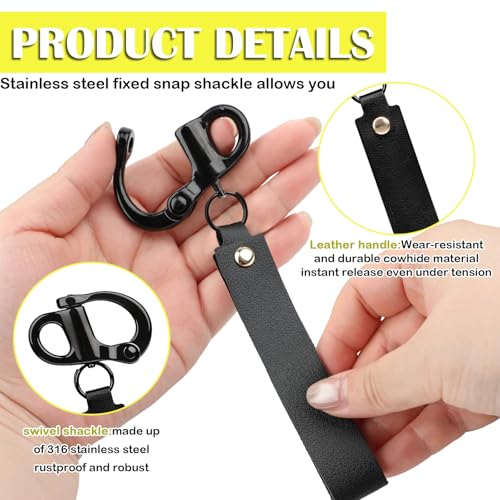 Image of 4 Pcs Firefighter Accessories Tools, SCBA Mask Quick Release Shackle with Leather Handle, Marine Grade 316 Stainless Steel Shackle Lanyard