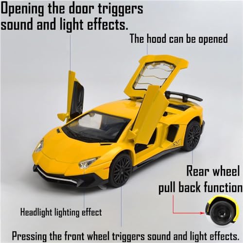 Image of 132 Lamborgini Toy Car for Kids Diecast Metal Car Scale Model LP750 Light Sound Pullback Openable Door