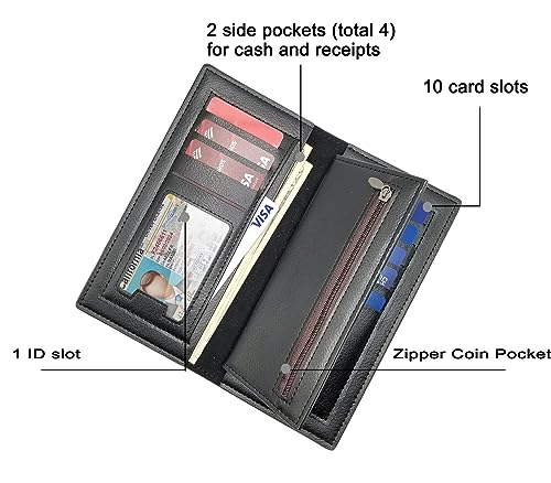 Men's Business Leather Slim Wallet Long Clutch Bifold Credit Card Holder Purse (Black)4