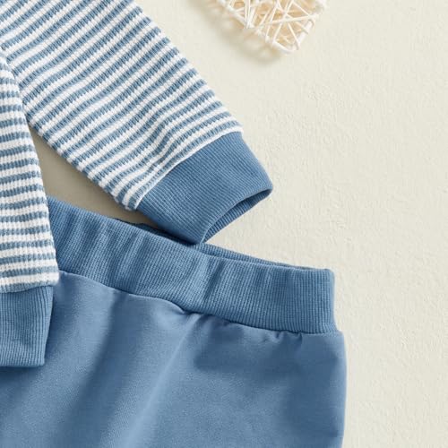 Toddler Baby Boy Fall Winter Clothes Striped Waffle Button Long Sleeve Hoodie Sweatshirt Top and Pants Set 6