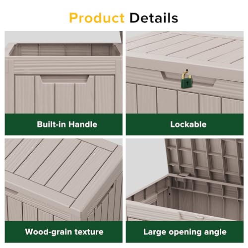 Image of 46 Gallon Outdoor Deck Box,Storage Lockable Waterproof Patio Furniture,Garden Tools,Cushions,Pool Accessories Outside Storage Resin Box(Light Brown)
